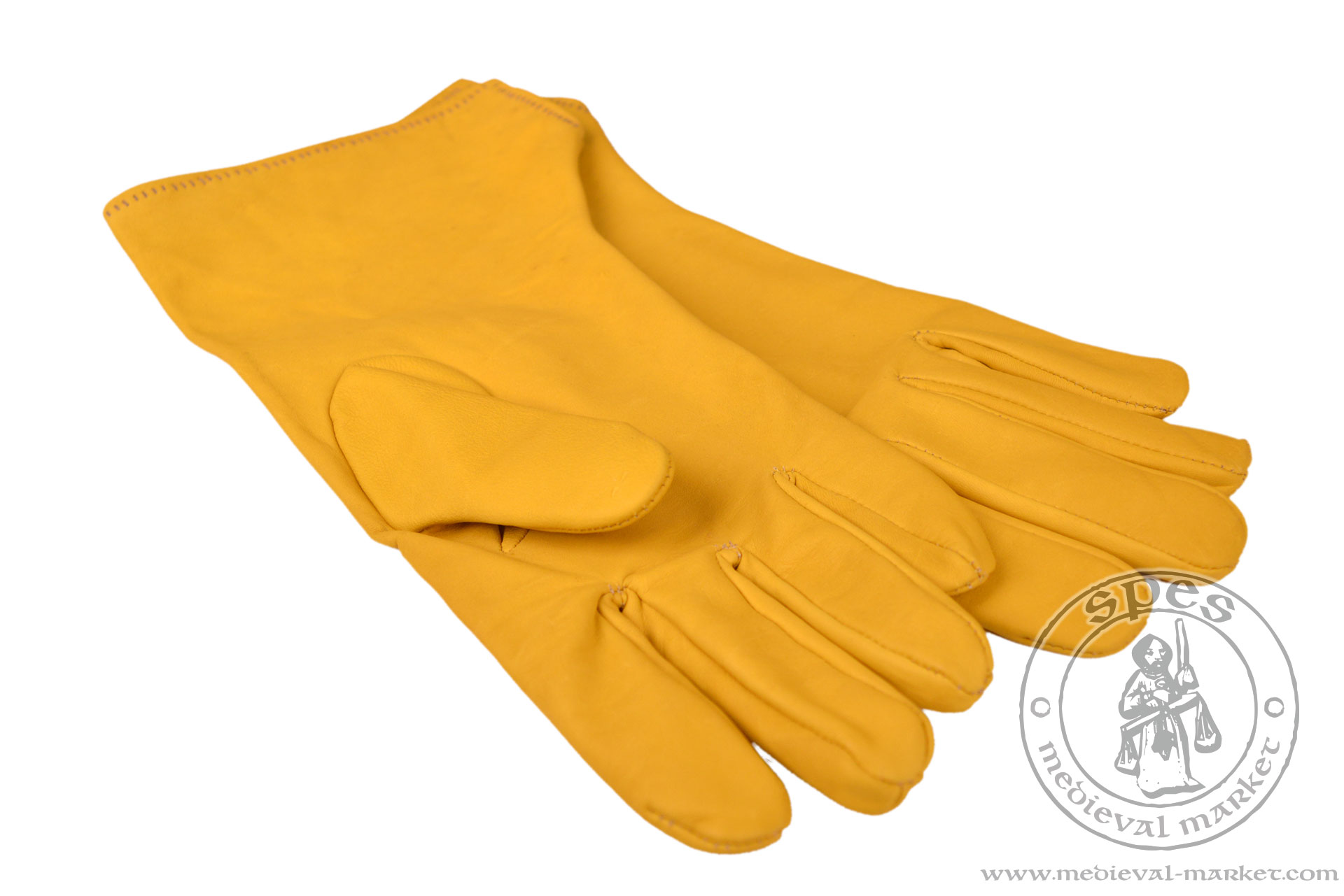 Yellow leather Medieval gloves size Medium 