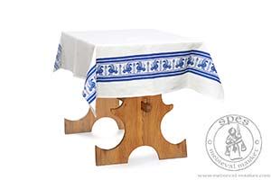 Tablecloth with medieval theme. Medieval Market, made of white linen